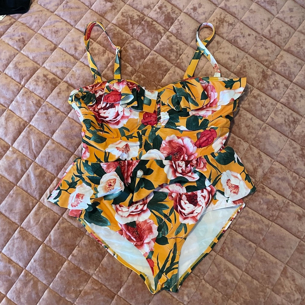 Yellow floral one piece swimsuit